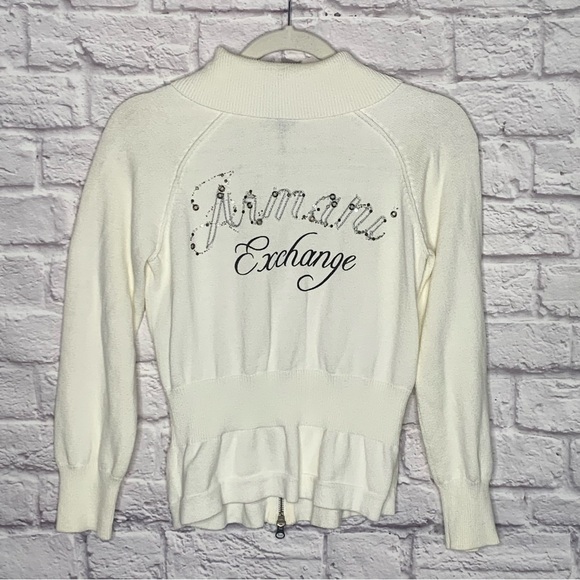 Armani Exchange White Monogram Zip/Button Combo Cardigan - Picture 5 of 14